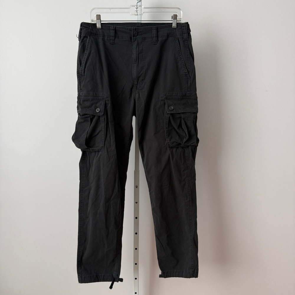 Y2K American Eagle 32x34 Black Cargo Pants Flex Cotton Utility Trousers Gorpcore